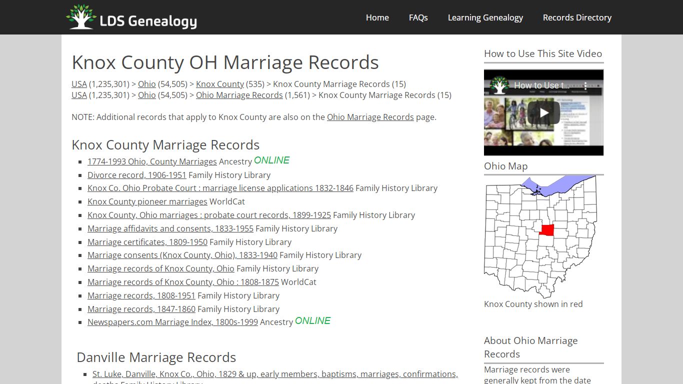 Knox County OH Marriage Records - LDS Genealogy