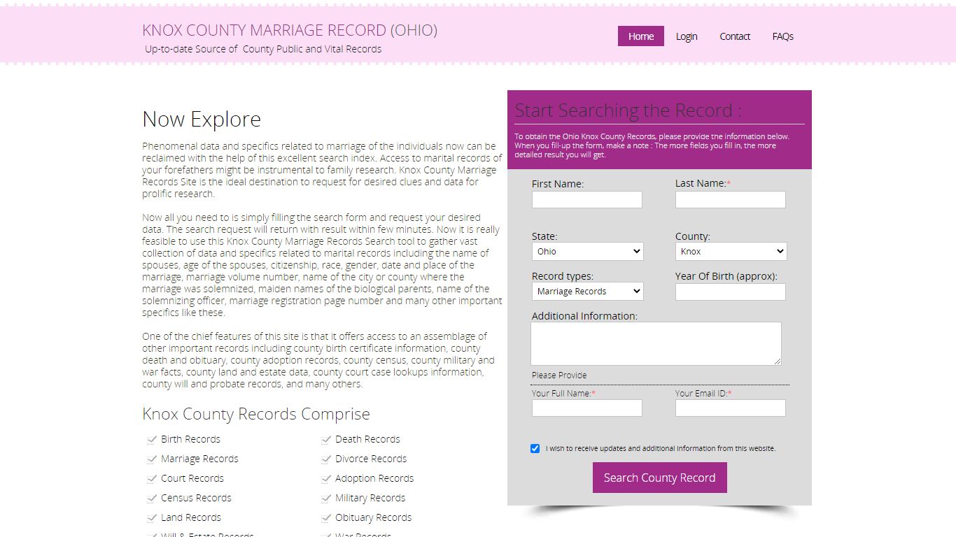 Public Marriage Records - Knox County, Ohio